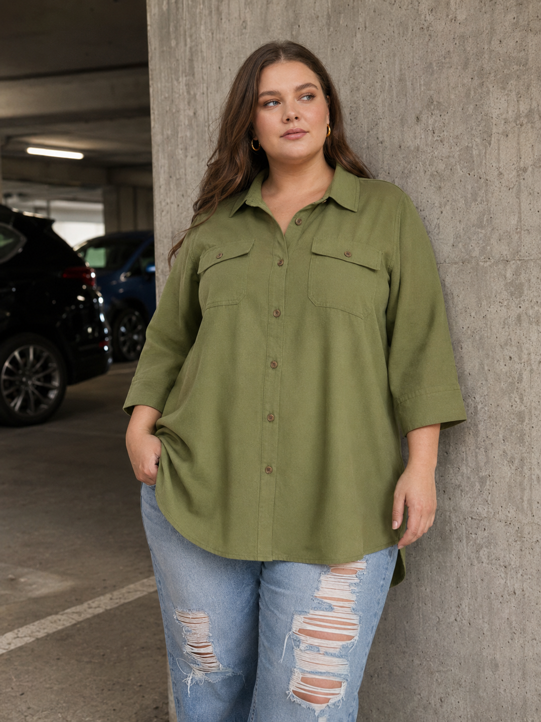 Seraphina | Plus Utility Shirt Tunic for Women with Button Front