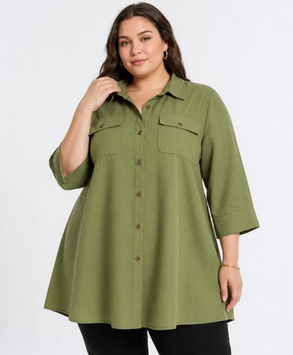 Seraphina | Plus Utility Shirt Tunic for Women with Button Front